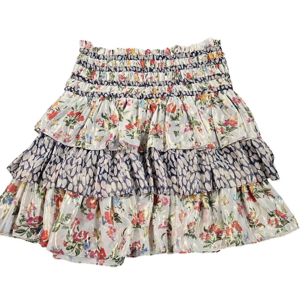 Current Air Skirt Womens XS Multicolor Floral Tiered Ruffle Mini Elastic Waist